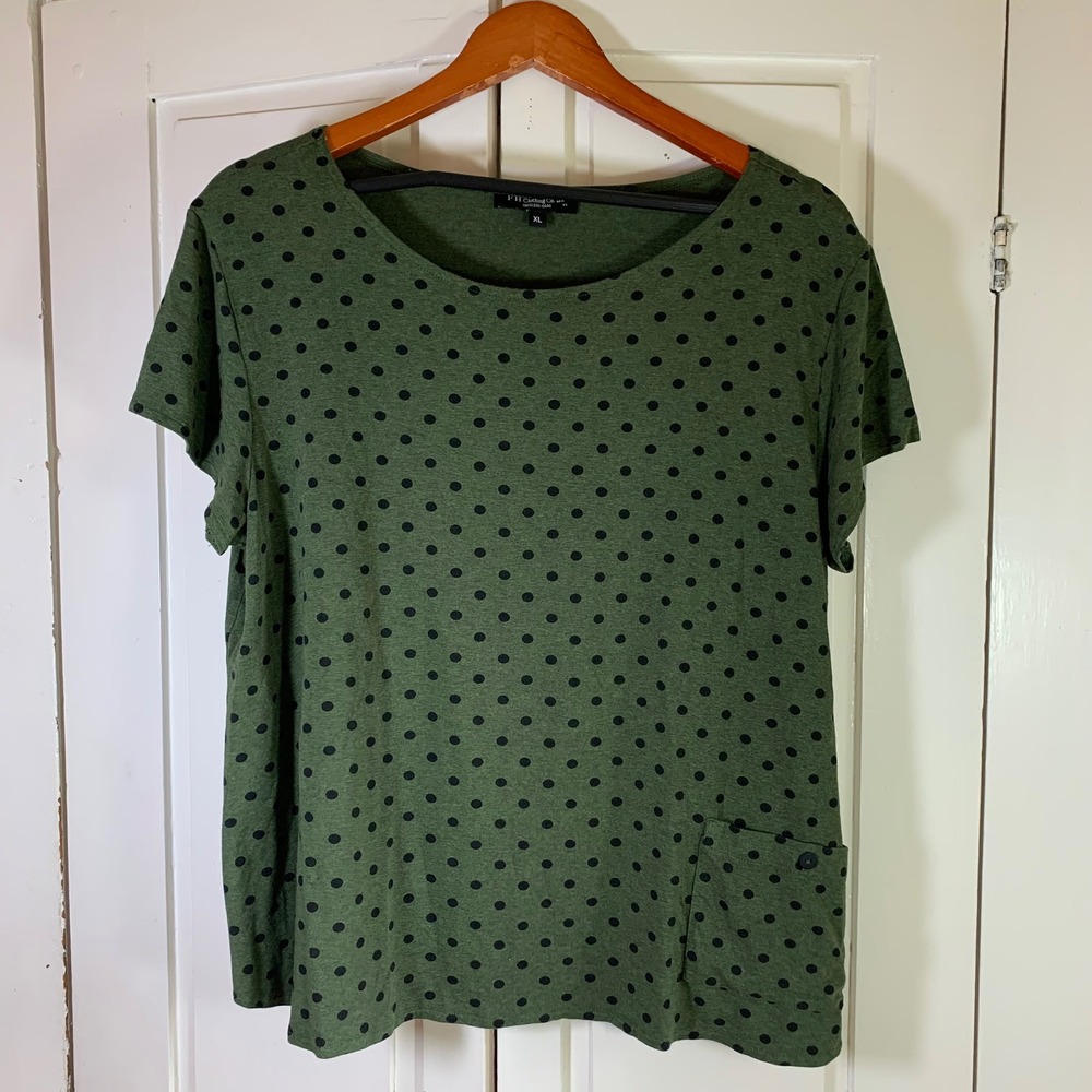 FH Clothing Co. Polka Dot‎ Top with Pocket Casual Green XL Funky USA Comfy Artsy